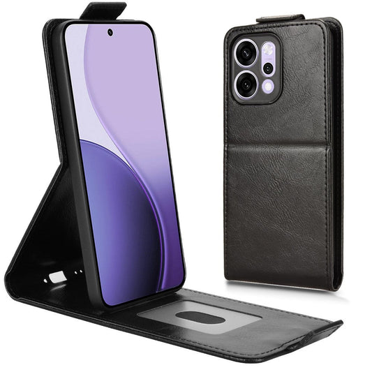 For Oppo Reno14 5G (Global) Stand Case Magnetic Clasp Vertical Flip Leather Phone Cover with Card Holder - Black