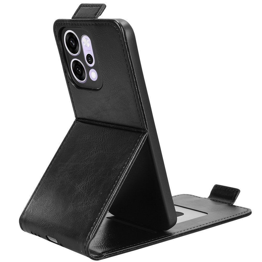 For Oppo Reno14 5G (Global) Stand Case Magnetic Clasp Vertical Flip Leather Phone Cover with Card Holder - Black