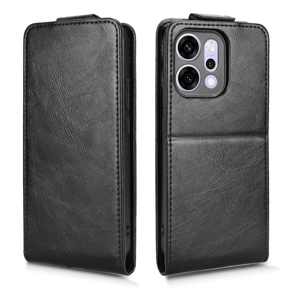For Oppo Reno14 5G (Global) Stand Case Magnetic Clasp Vertical Flip Leather Phone Cover with Card Holder - Black