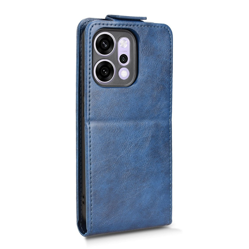 For Oppo Reno14 5G (Global) Stand Case Magnetic Clasp Vertical Flip Leather Phone Cover with Card Holder - Dark Blue