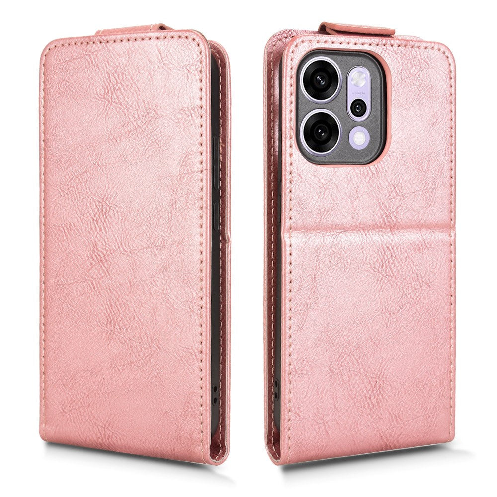 For Oppo Reno14 5G (Global) Stand Case Magnetic Clasp Vertical Flip Leather Phone Cover with Card Holder - Rose Gold