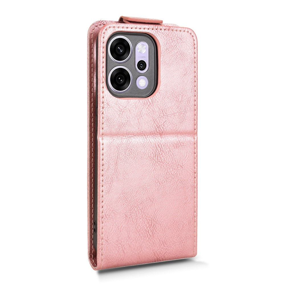 For Oppo Reno14 5G (Global) Stand Case Magnetic Clasp Vertical Flip Leather Phone Cover with Card Holder - Rose Gold