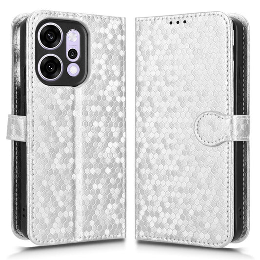 For Oppo Reno14 Pro 5G (Global) Wallet Case Dot Pattern Imprint PU Leather Phone Cover with Wrist Strap - Silver