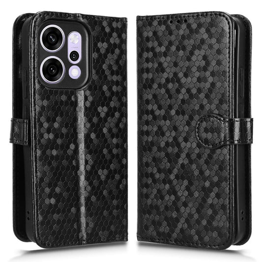 For Oppo Reno14 Pro 5G (Global) Wallet Case Dot Pattern Imprint PU Leather Phone Cover with Wrist Strap - Black