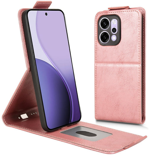 For Oppo Reno14 Pro 5G (Global) Stand Case Magnetic Clasp Vertical Flip Leather Phone Cover with Card Holder - Rose Gold