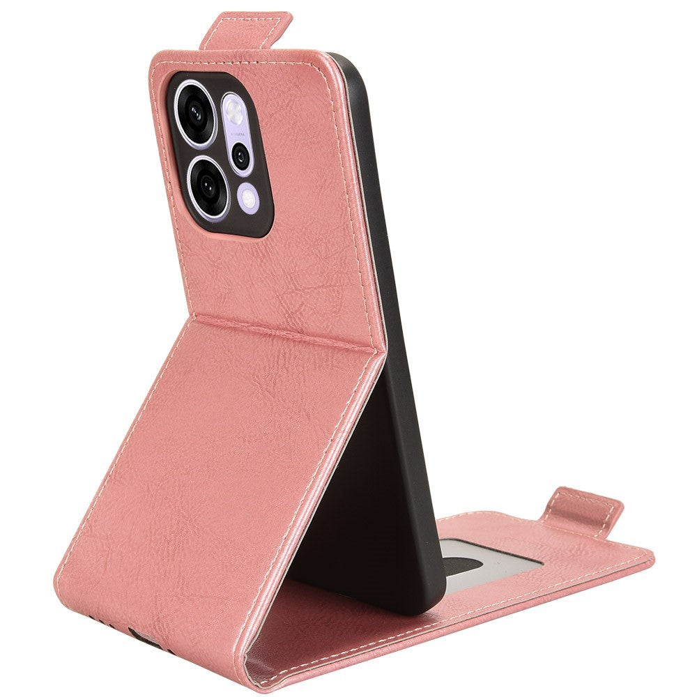 For Oppo Reno14 Pro 5G (Global) Stand Case Magnetic Clasp Vertical Flip Leather Phone Cover with Card Holder - Rose Gold