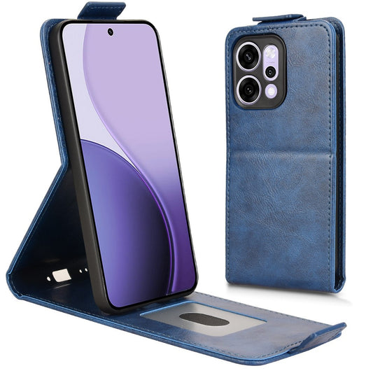 For Oppo Reno14 Pro 5G (Global) Stand Case Magnetic Clasp Vertical Flip Leather Phone Cover with Card Holder - Dark Blue