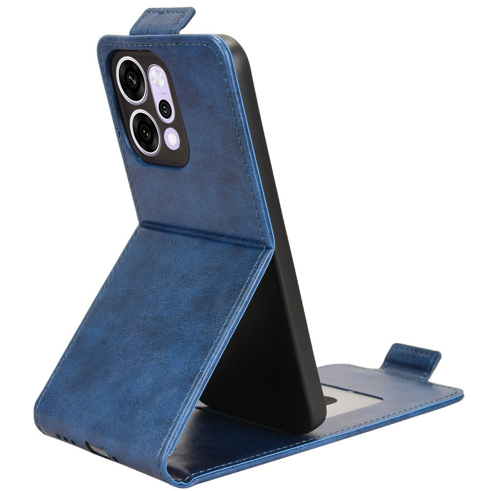 For Oppo Reno14 Pro 5G (Global) Stand Case Magnetic Clasp Vertical Flip Leather Phone Cover with Card Holder - Dark Blue