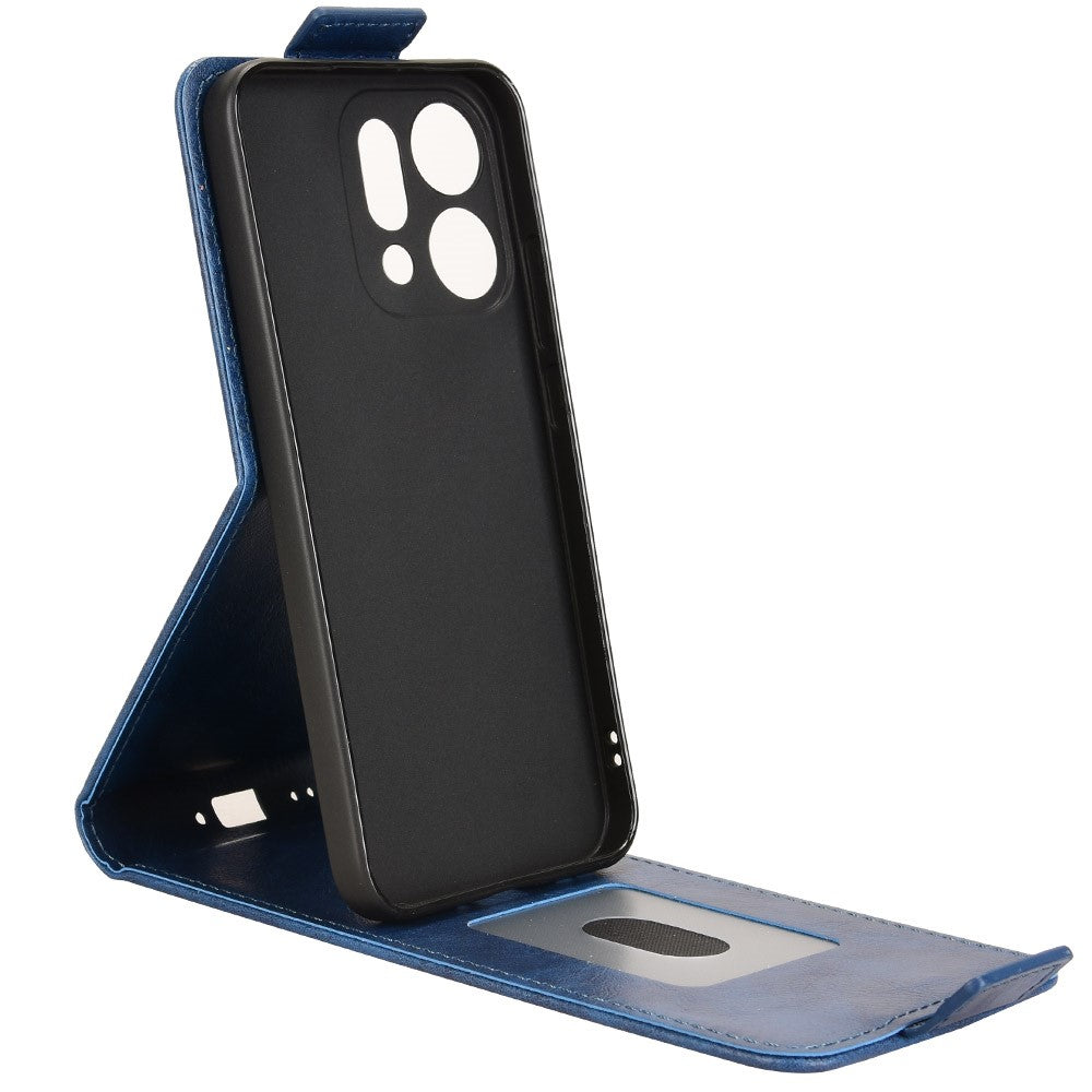 For Oppo Reno14 Pro 5G (Global) Stand Case Magnetic Clasp Vertical Flip Leather Phone Cover with Card Holder - Dark Blue