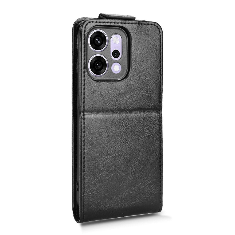 For Oppo Reno14 Pro 5G (Global) Stand Case Magnetic Clasp Vertical Flip Leather Phone Cover with Card Holder - Black