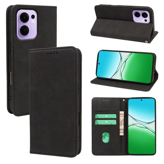 For Oppo Reno13 F 4G / 5G Case Strong Magnetic Leather Wallet Phone Cover with Striped Texture - Black