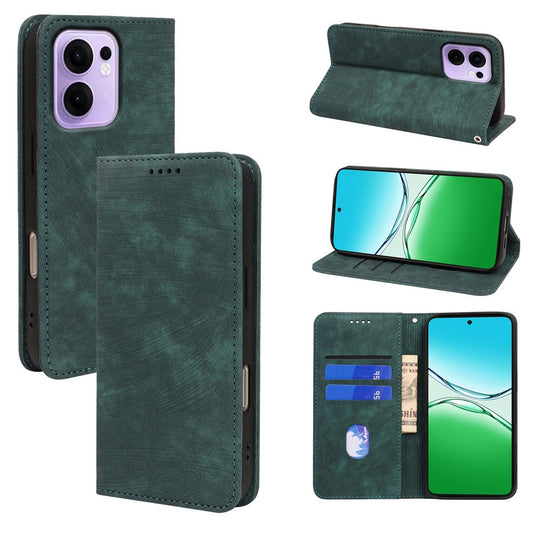 For Oppo Reno13 F 4G / 5G Case Strong Magnetic Leather Wallet Phone Cover with Striped Texture - Green