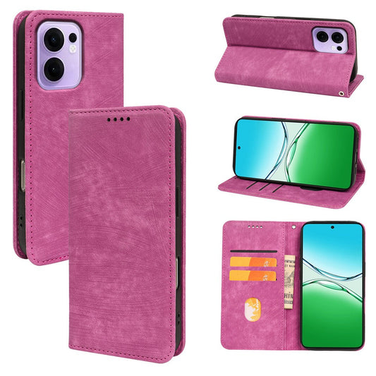 For Oppo Reno13 F 4G / 5G Case Strong Magnetic Leather Wallet Phone Cover with Striped Texture - Rose