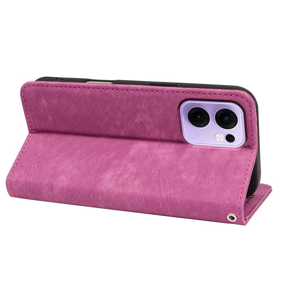 For Oppo Reno13 F 4G / 5G Case Strong Magnetic Leather Wallet Phone Cover with Striped Texture - Rose