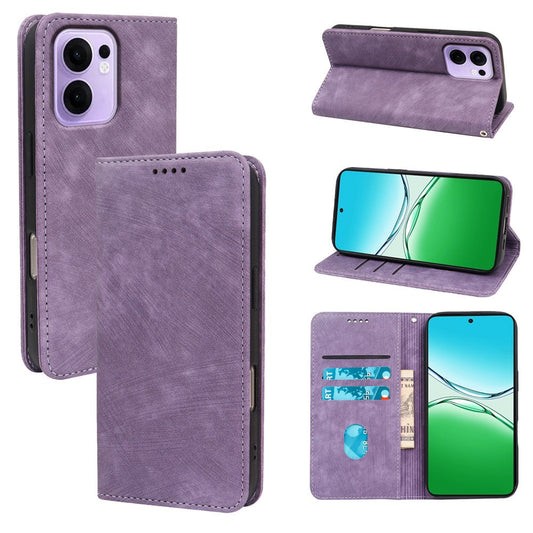 For Oppo Reno13 F 4G / 5G Case Strong Magnetic Leather Wallet Phone Cover with Striped Texture - Purple