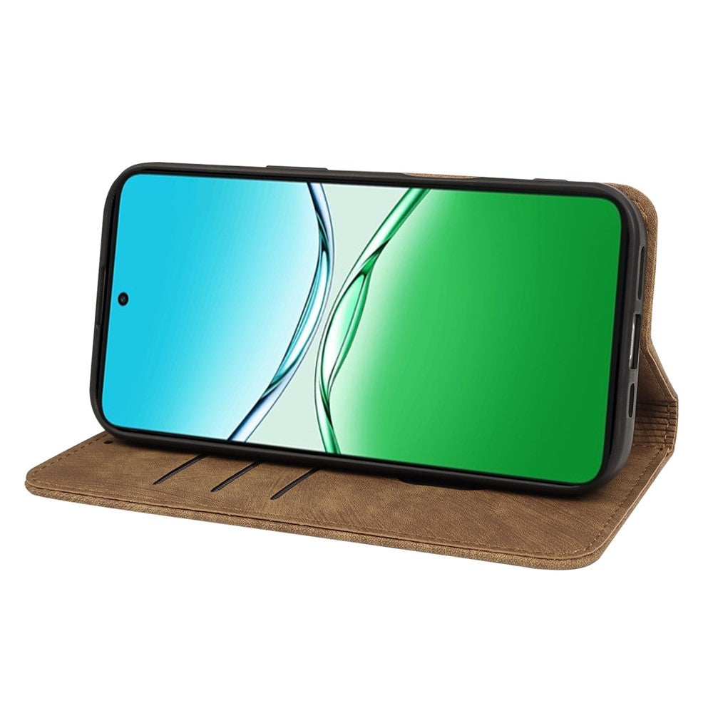 For Oppo Reno13 F 4G / 5G Case Strong Magnetic Leather Wallet Phone Cover with Striped Texture - Brown