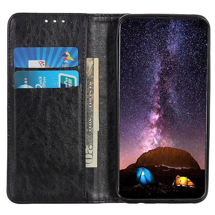 For Samsung Galaxy S23 PU Leather Magnetic Auto-auto-absorbed Cover Crazy Horse Texture Phone Case with Stand Wallet - Black