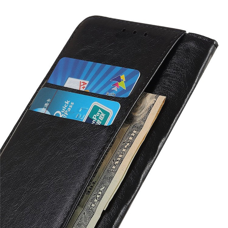 For Samsung Galaxy S23 PU Leather Magnetic Auto-auto-absorbed Cover Crazy Horse Texture Phone Case with Stand Wallet - Black