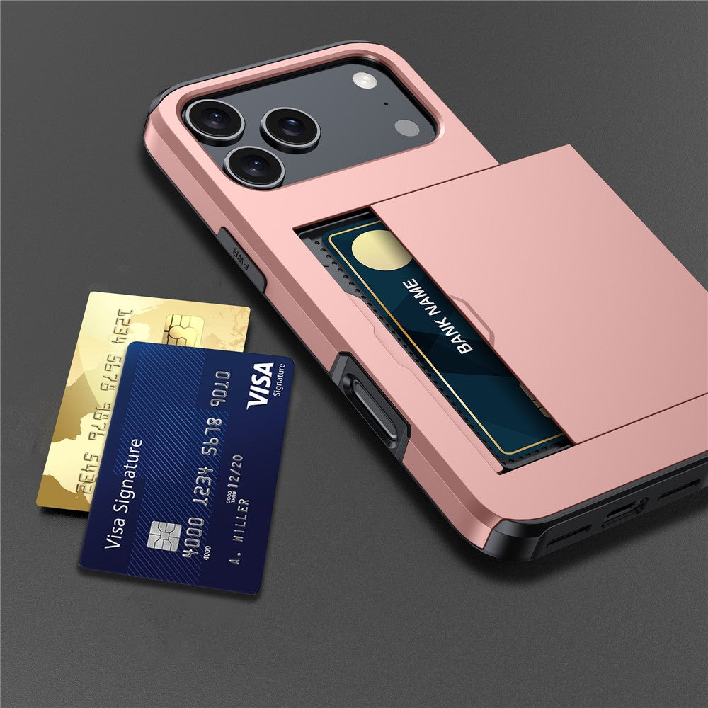 For iPhone 17 Pro Max Case Card Holder TPU + PC Phone Back Cover - Rose Gold