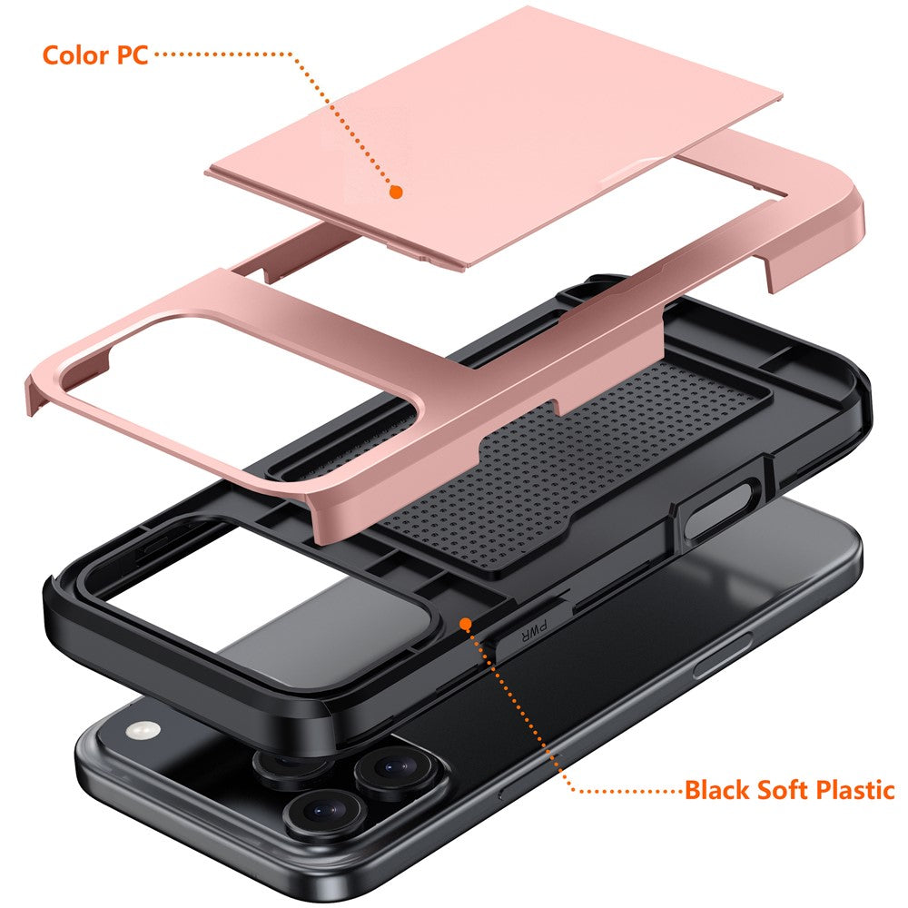 For iPhone 17 Pro Max Case Card Holder TPU + PC Phone Back Cover - Rose Gold