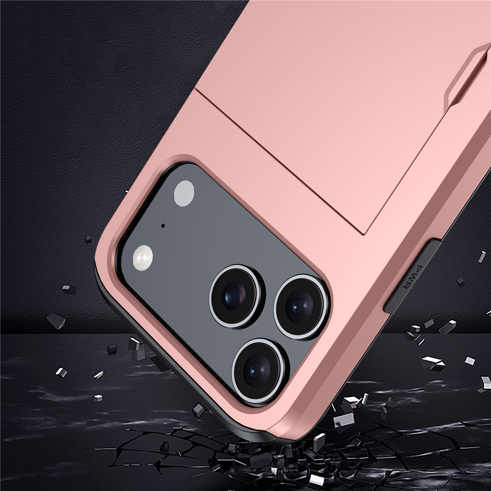 For iPhone 17 Pro Max Case Card Holder TPU + PC Phone Back Cover - Silver