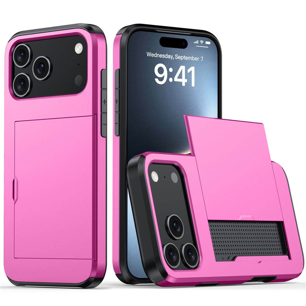 For iPhone 17 Pro Max Case Card Holder TPU + PC Phone Back Cover - Pink
