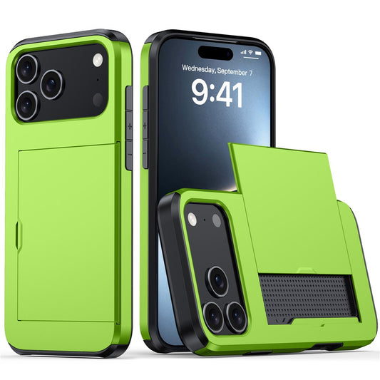For iPhone 17 Pro Max Case Card Holder TPU + PC Phone Back Cover - Green