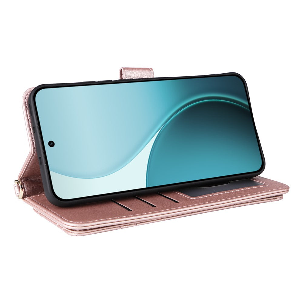 For Oppo Reno14 5G (Global) Case with Shoulder / Wrist Strap Leather Phone Cover Stand Wallet - Pink