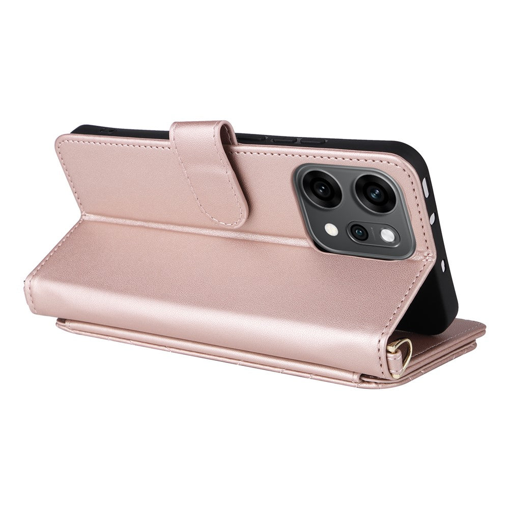 For Oppo Reno14 5G (Global) Case with Shoulder / Wrist Strap Leather Phone Cover Stand Wallet - Pink