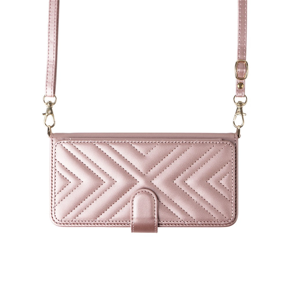 For Oppo Reno14 5G (Global) Case with Shoulder / Wrist Strap Leather Phone Cover Stand Wallet - Pink