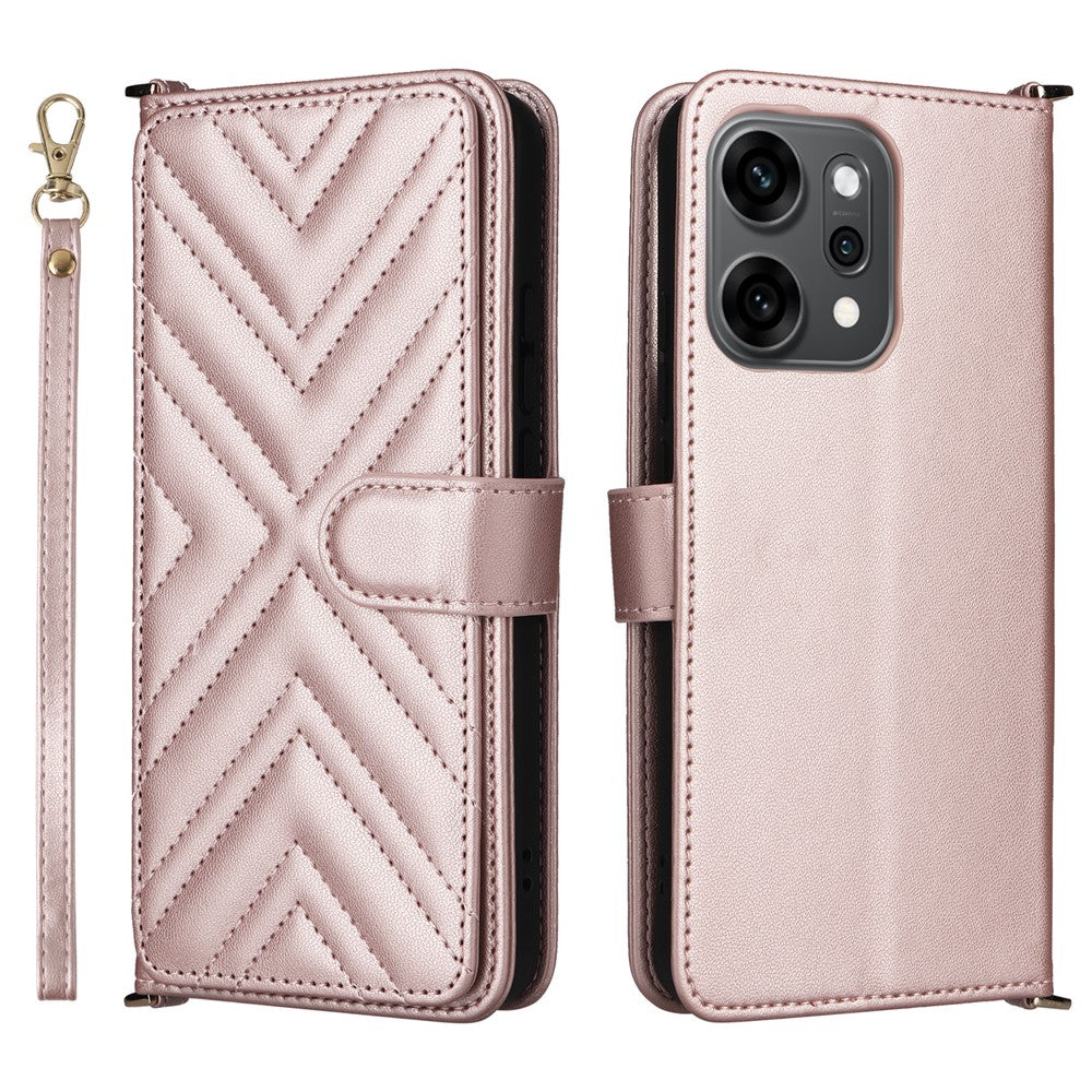 For Oppo Reno14 5G (Global) Case with Shoulder / Wrist Strap Leather Phone Cover Stand Wallet - Pink