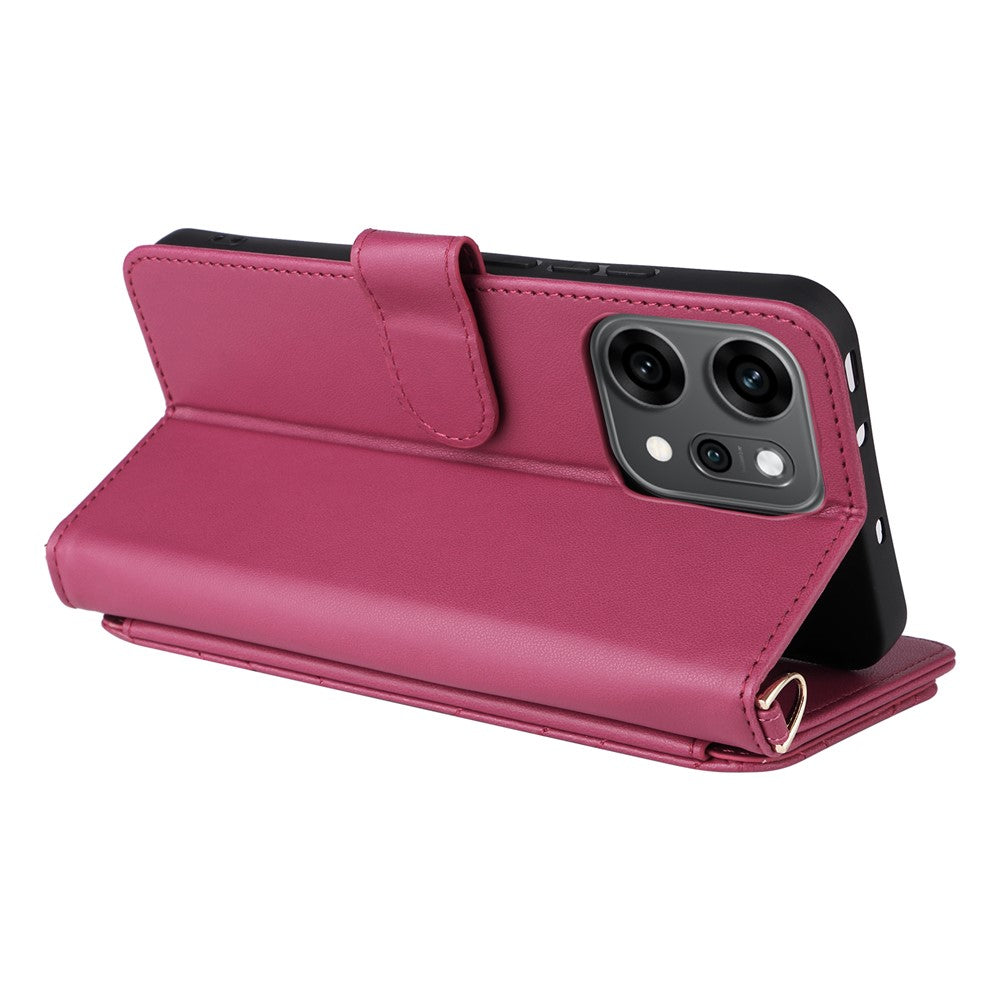 For Oppo Reno14 5G (Global) Case with Shoulder / Wrist Strap Leather Phone Cover Stand Wallet - Rose