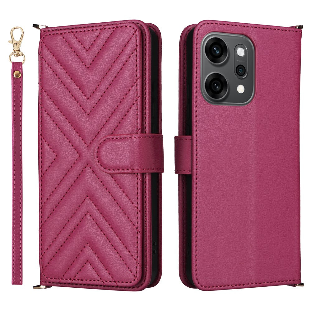 For Oppo Reno14 5G (Global) Case with Shoulder / Wrist Strap Leather Phone Cover Stand Wallet - Rose