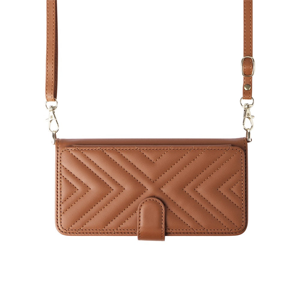 For Oppo Reno14 5G (Global) Case with Shoulder / Wrist Strap Leather Phone Cover Stand Wallet - Brown