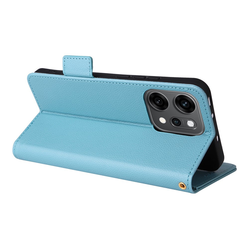 For Oppo Reno14 5G (Global) Case with Wrist Strap Litchi Texture PU Leather Wallet Phone Cover - Baby Blue