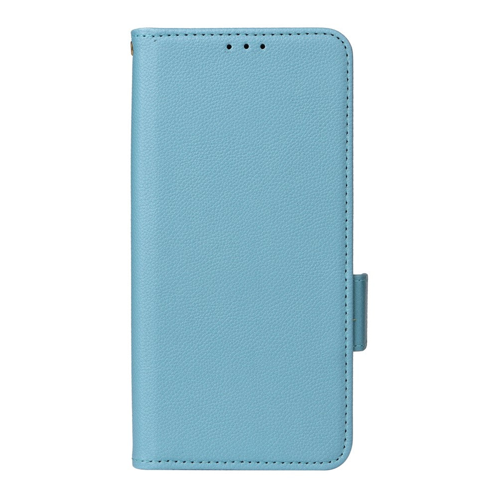 For Oppo Reno14 5G (Global) Case with Wrist Strap Litchi Texture PU Leather Wallet Phone Cover - Baby Blue