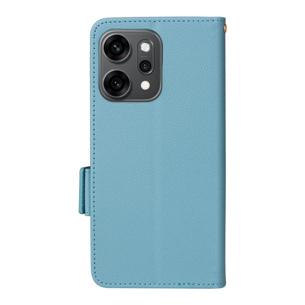 For Oppo Reno14 5G (Global) Case with Wrist Strap Litchi Texture PU Leather Wallet Phone Cover - Baby Blue