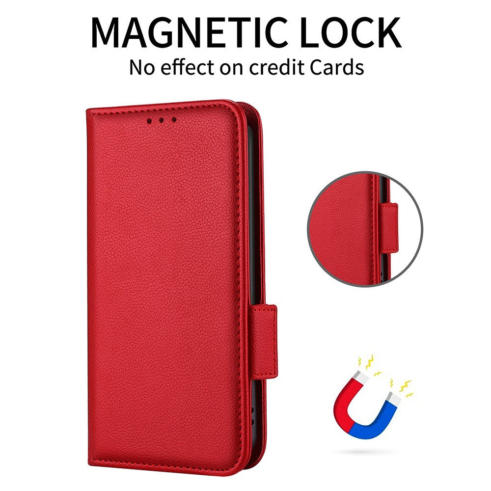 For Oppo Reno14 5G (Global) Case with Wrist Strap Litchi Texture PU Leather Wallet Phone Cover - Red