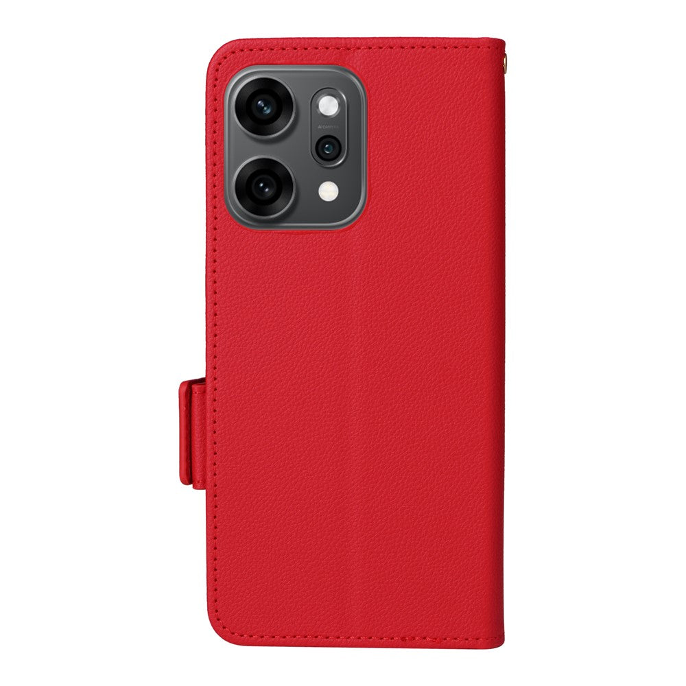 For Oppo Reno14 5G (Global) Case with Wrist Strap Litchi Texture PU Leather Wallet Phone Cover - Red
