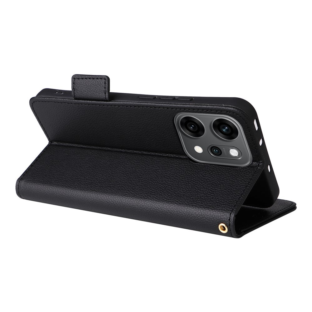 For Oppo Reno14 5G (Global) Case with Wrist Strap Litchi Texture PU Leather Wallet Phone Cover - Black