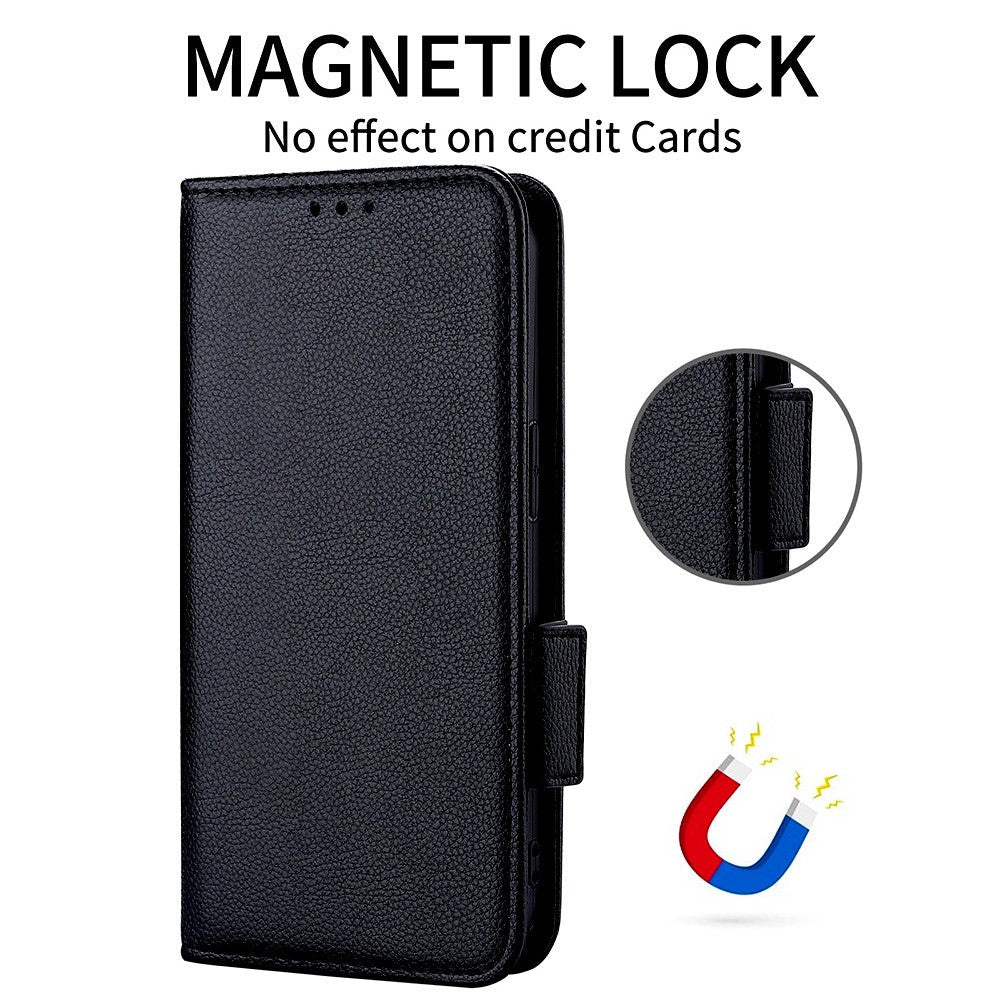 For Oppo Reno14 5G (Global) Case with Wrist Strap Litchi Texture PU Leather Wallet Phone Cover - Black