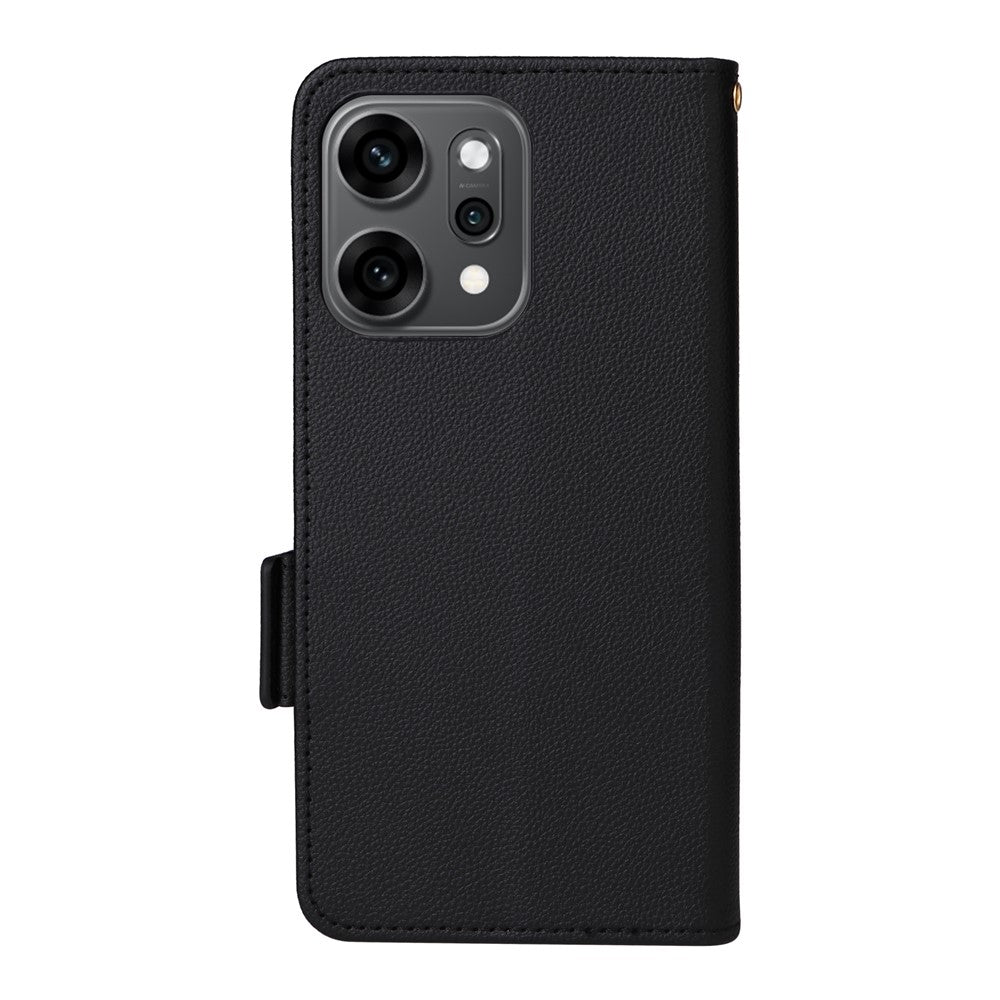 For Oppo Reno14 5G (Global) Case with Wrist Strap Litchi Texture PU Leather Wallet Phone Cover - Black