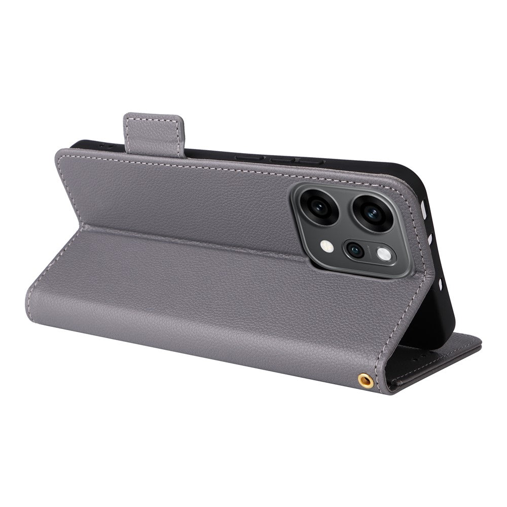 For Oppo Reno14 5G (Global) Case with Wrist Strap Litchi Texture PU Leather Wallet Phone Cover - Grey