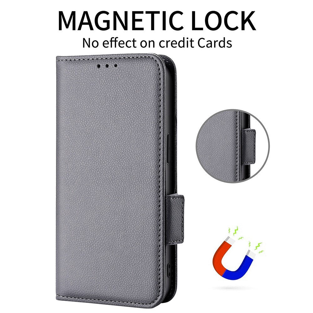 For Oppo Reno14 5G (Global) Case with Wrist Strap Litchi Texture PU Leather Wallet Phone Cover - Grey