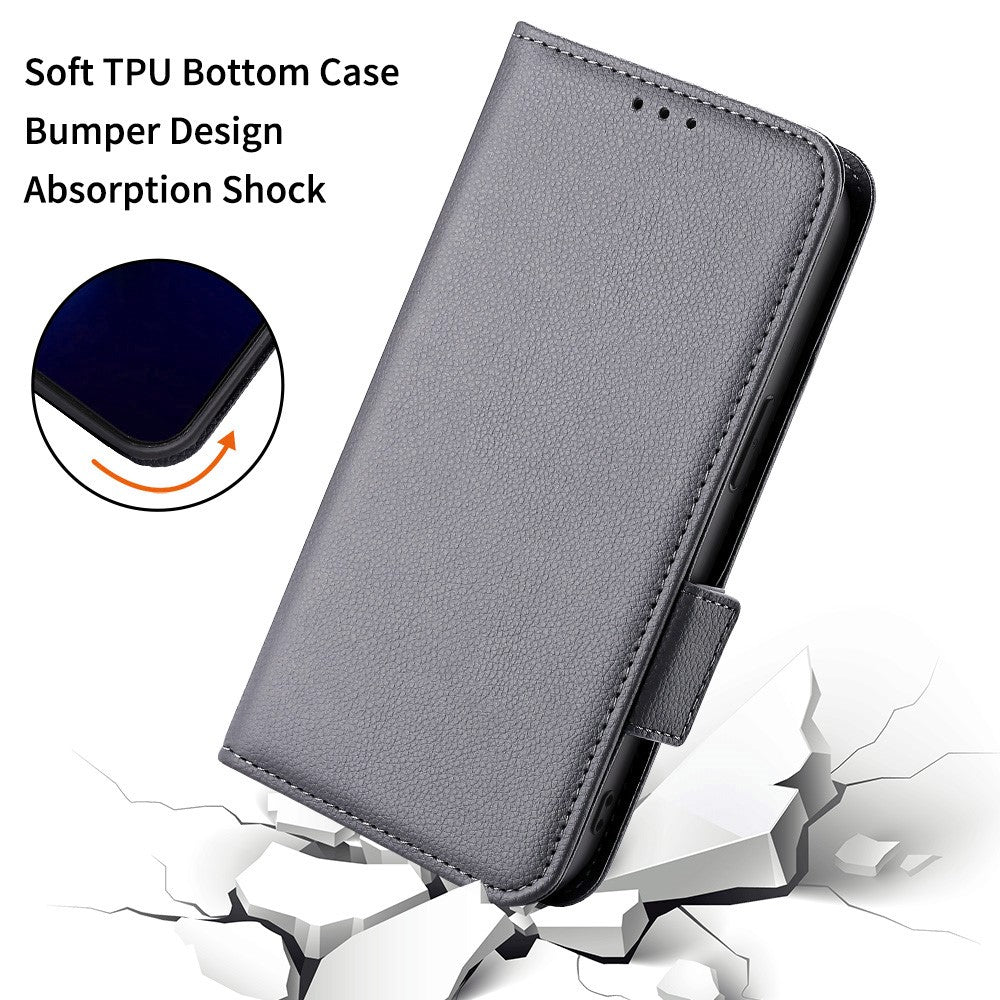 For Oppo Reno14 5G (Global) Case with Wrist Strap Litchi Texture PU Leather Wallet Phone Cover - Grey