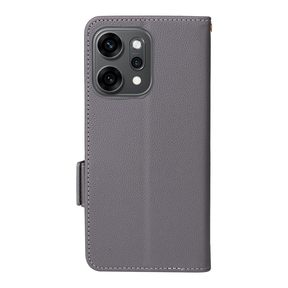 For Oppo Reno14 5G (Global) Case with Wrist Strap Litchi Texture PU Leather Wallet Phone Cover - Grey