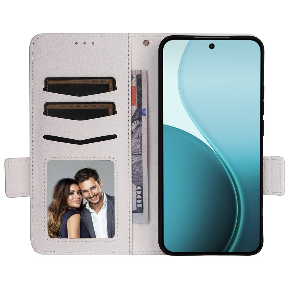 For Oppo Reno14 5G (Global) Case with Wrist Strap Litchi Texture PU Leather Wallet Phone Cover - White