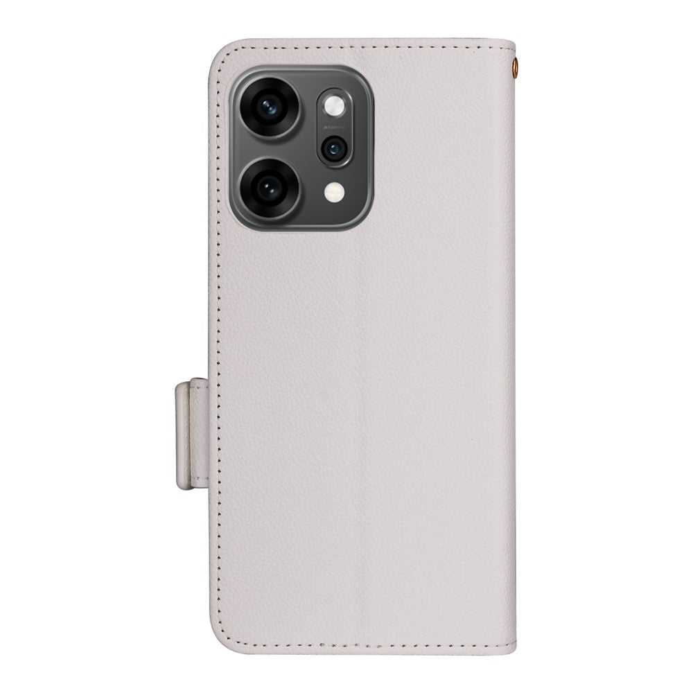 For Oppo Reno14 5G (Global) Case with Wrist Strap Litchi Texture PU Leather Wallet Phone Cover - White