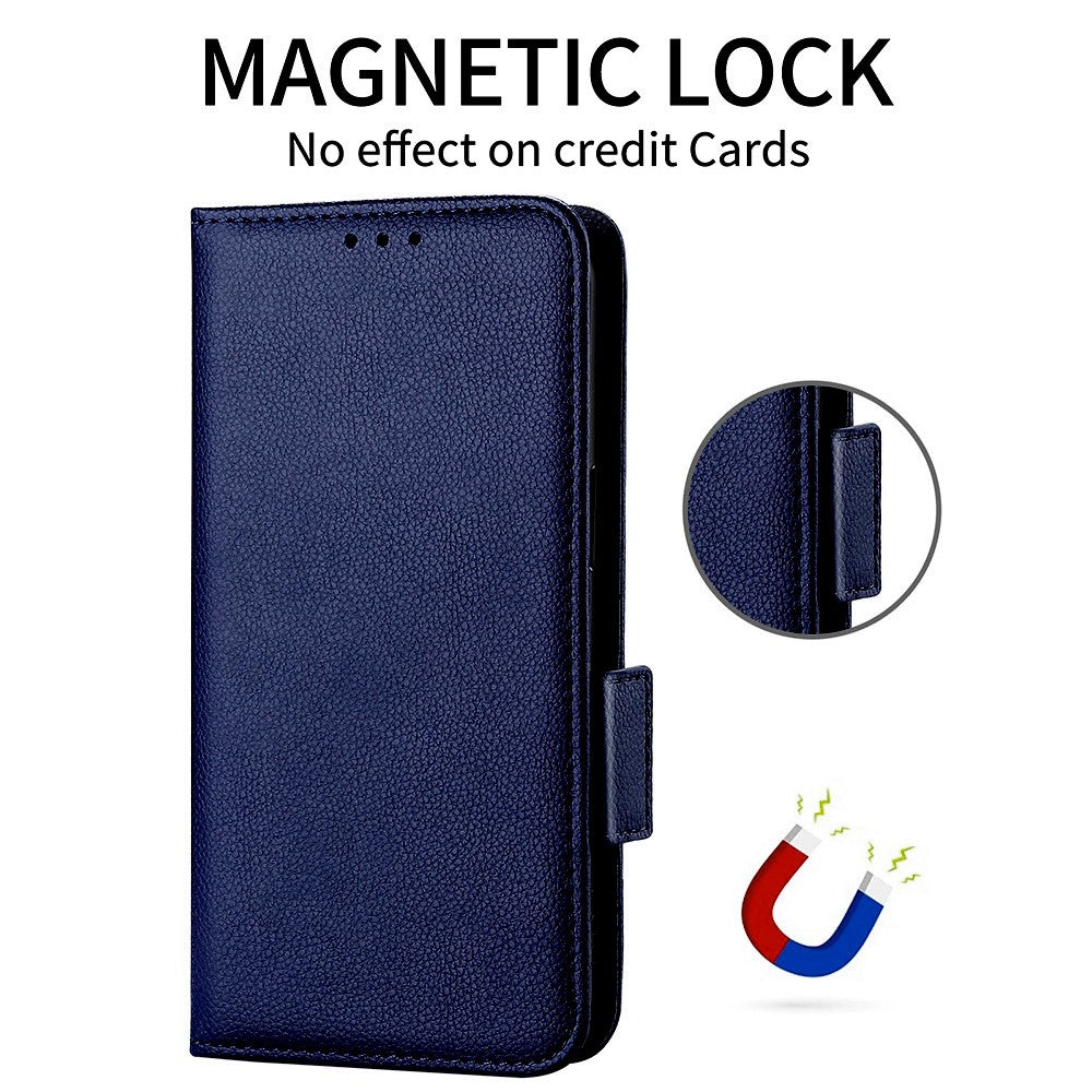 For Oppo Reno14 5G (Global) Case with Wrist Strap Litchi Texture PU Leather Wallet Phone Cover - Dark Blue