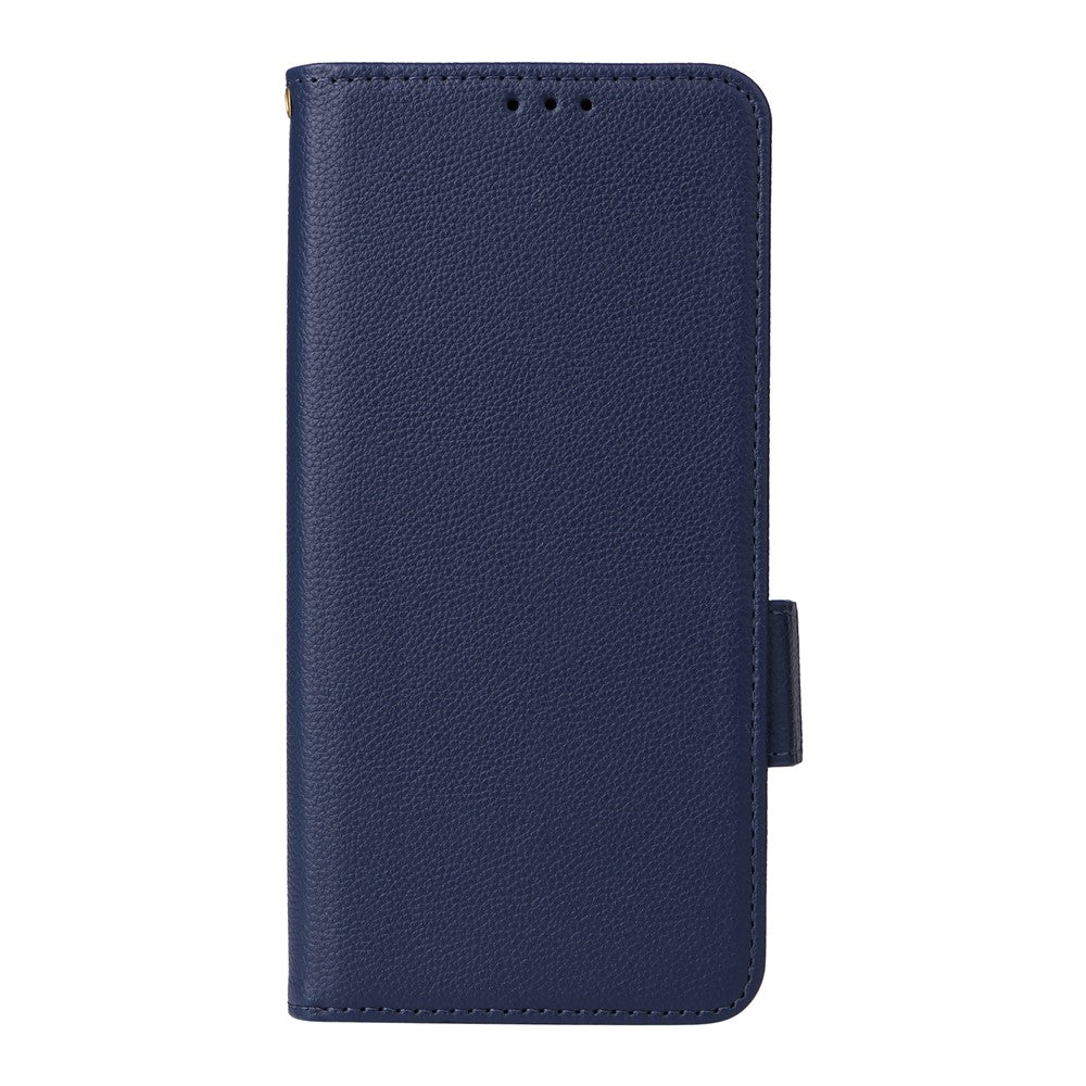 For Oppo Reno14 5G (Global) Case with Wrist Strap Litchi Texture PU Leather Wallet Phone Cover - Dark Blue